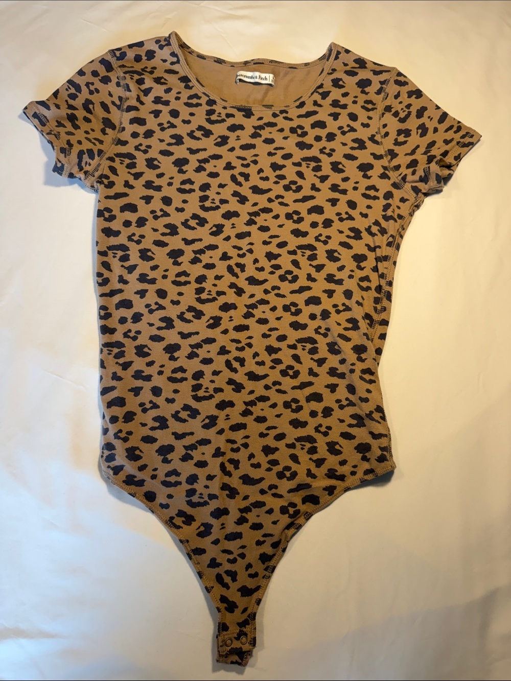 Abercrombie & Fitch Tan and Black Leopard Short Sleeve Bodysuit